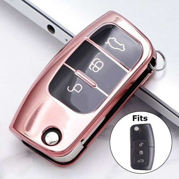 MYG 3 Button Soft TPU Car Remote Key Fob Cover Case for Ford Fiesta Focus Rose Gold