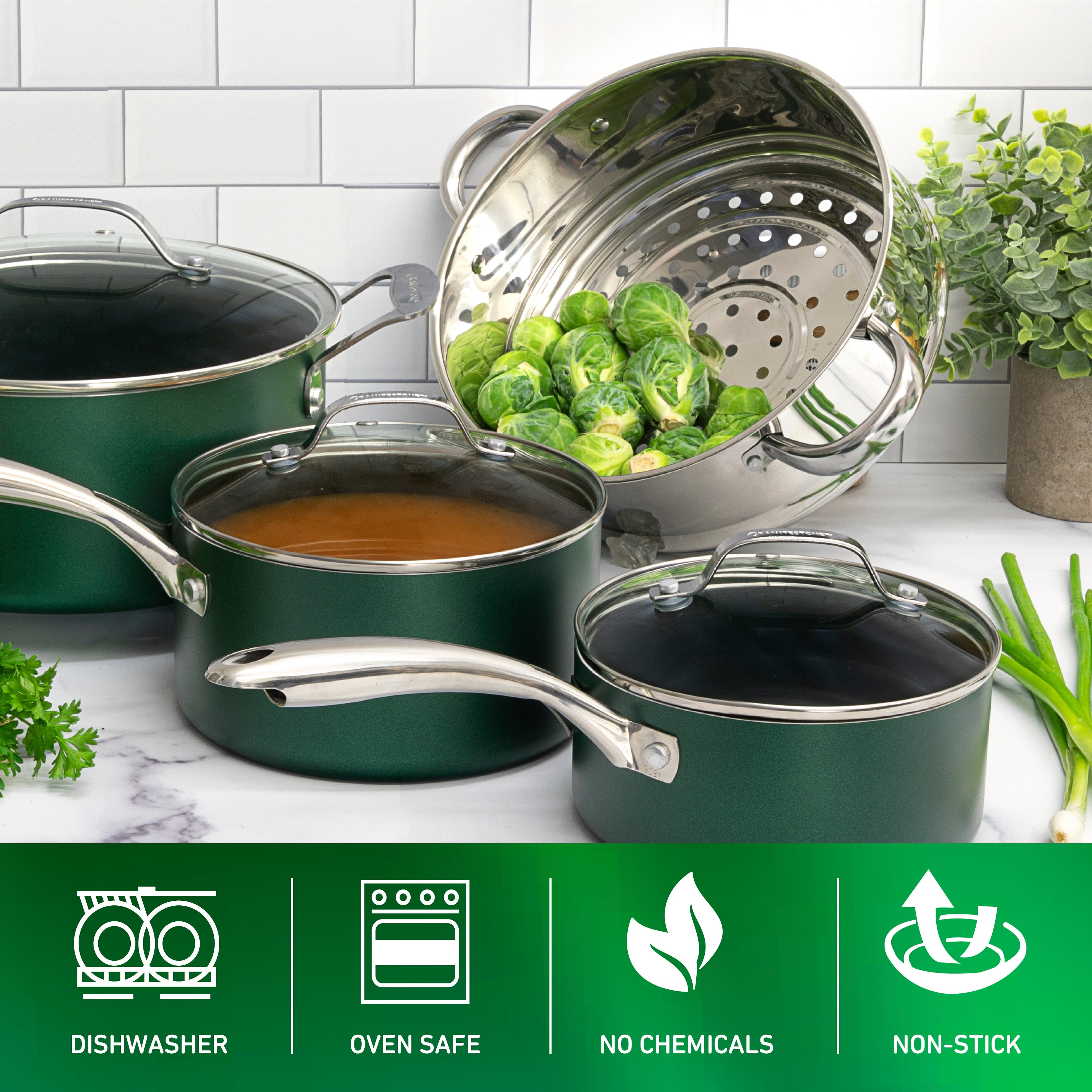 Granitestone 20-pc. Aluminum Dishwasher Safe Non-Stick Cookware Set, Color:  Emerald - JCPenney