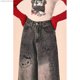 thumbnail image 2 of Pantalones vaqueros de pierna ancha con grafiti de dibujos animados de Hello Kitty de Sanrio para mujer, nuevos pantalones holgados de cintura alta, pantalones estilo americano retro, 2 of 5