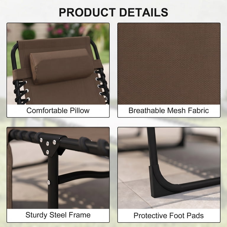 Outsunny Reclining Chaise Lounge with Adjustable Backrest, Brown photo 5