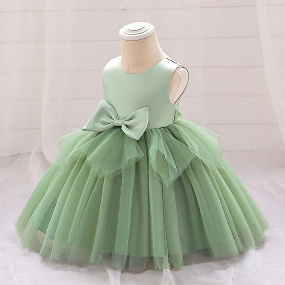 Toddler Girls Dress Solid Color Bow Decorative Mesh Patchwork Tutu Dress Kids Girl Wedding Bridesmaid Birthday Party Pageant Dresses,3 -4 Years
