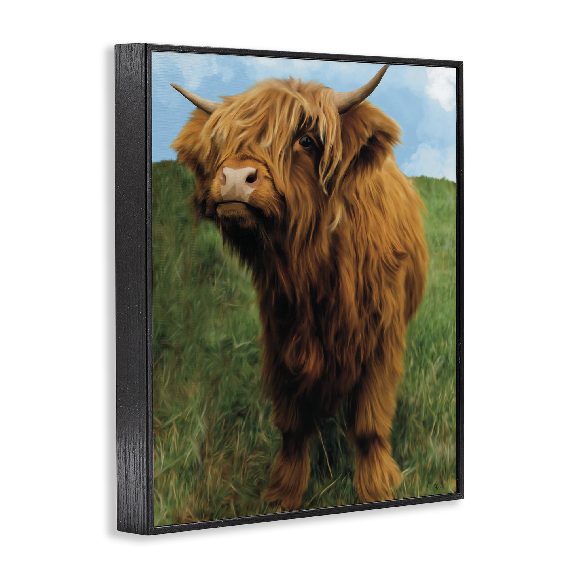 Stupell Industries Mini Highland Cow Calf Black Framed Giclee Art, design by Renel Peters