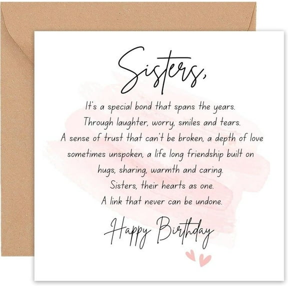 Sister Birthday Card – Heartfelt Message of Love and Bond – Blank Inside with Envelope – Perfect for Celebrating Your Sister's Special Day