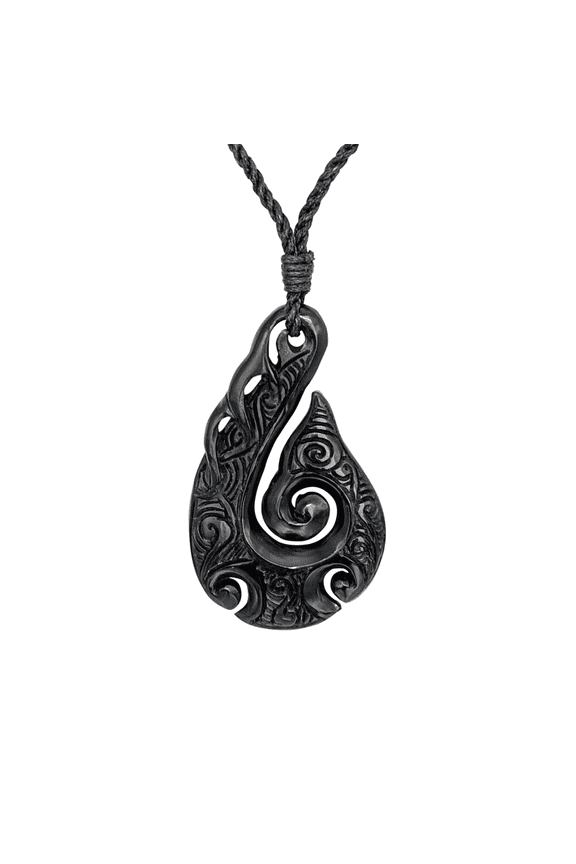 Women's Men's Hand Carved Horn Engraved Whale Wave Koru Hei Matau Pendant Necklace