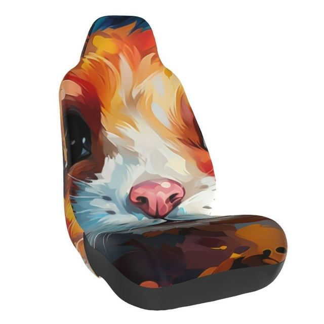 Wukai Oil Painting Colorful Hamster Full Set Car Seat Covers with Soft Padding Universal Auto Front Seats Protector and Cushion Mat