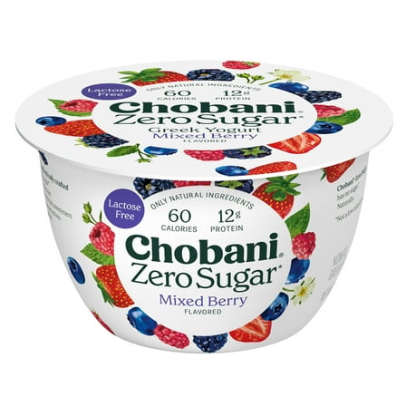 Chobani Zero Sugar Non-Fat Greek Yogurt Mixed Berry 5.3 oz Cup