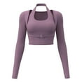thumbnail image 4 of Zedker Women's Crewneck Long Sleeve Workout Tops Fashion Fake Two Pieces Casual Yoga Shirts for Fitness and Running,Purple,XXL, 4 of 9