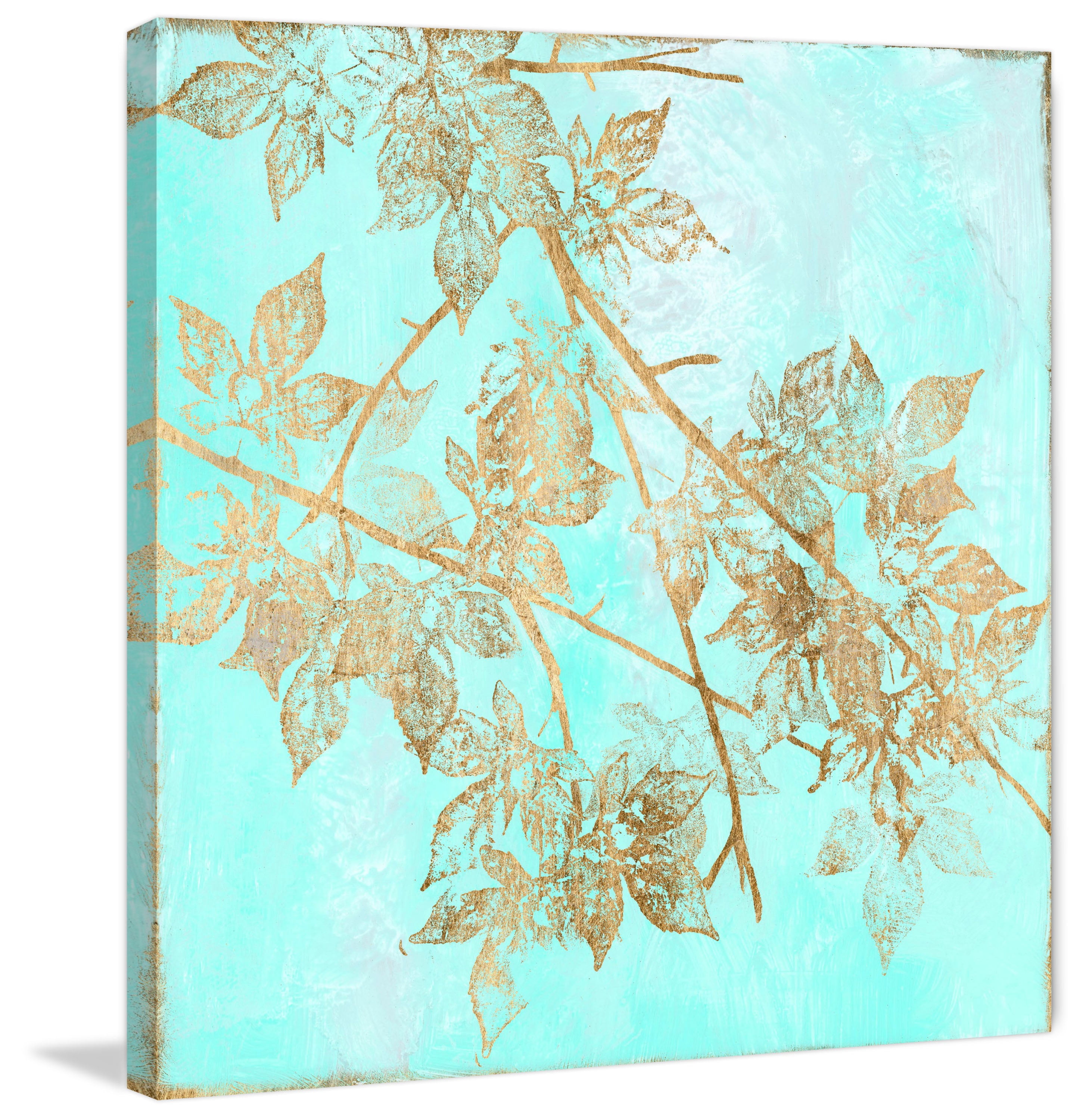 "Aqua & Gold Maple I" Painting Print on Wrapped Canvas