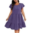 thumbnail image 3 of CFLVAEK Plus Size Dresses for Women Casual Short Sleeve T Shirt Dress Crewneck Tiered Summer Dress Solid Color A Line Midi Dress 2025 Purple XXXXL, 3 of 5