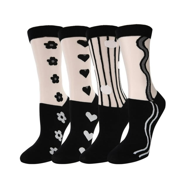4 pares de calcetines de encaje, calcetines tobilleros transparentes, calcetines de malla de moda para mujer, calcetines de cristal ultrafinos para niñas y mujeres