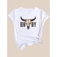 thumbnail image 2 of Camiseta De Verano Para Mujer, Camisetas Suaves De Verano Para Mochilero, Viajes En La Calle1pc Women's Casual Crew Neck T-Shirt with Bull Skull Print, 100% Polyester Knit Fabric, Medium Stretch, Gl, 2 of 7