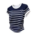 thumbnail image 2 of Aimik Women's Color Block Striped T-Shirt Summer Crew Neck Short Sleeve Slim Fit Top Casual Lightweight Crop Tee, 2 of 5