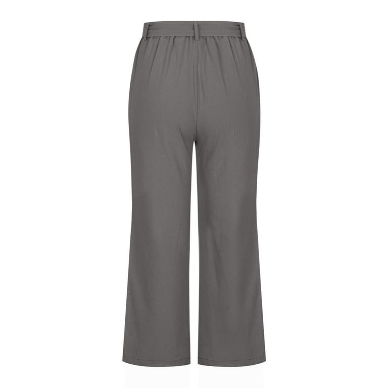 Wide Leg Pants for Women Capri 3/4 Pant with Pockets High Waist