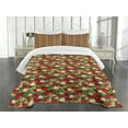 thumbnail image 3 of Ambesonne Christmas Quilted Bedspread Set 3 Pcs, Tree Branches Bells, Queen Size, Multicolor, 3 of 5