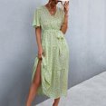 thumbnail image 6 of Summer Saving Clearance 2022! TIANEK Women Sun Dress Vintage Printed V Neck Short Sleeve Narrowing Waistline Cotton Sundresses for Women Long Dress, 6 of 6