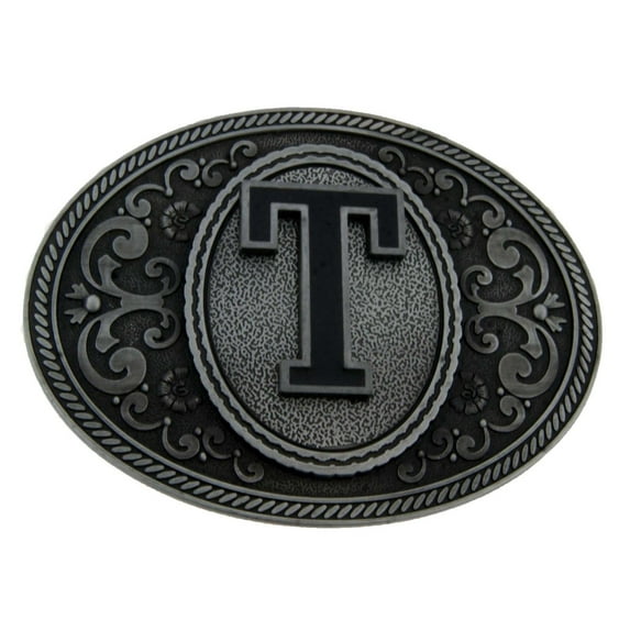 Initial Letter (T) Monogram Belt Buckle Cowboy Rodeo Western Metal Antiqued New