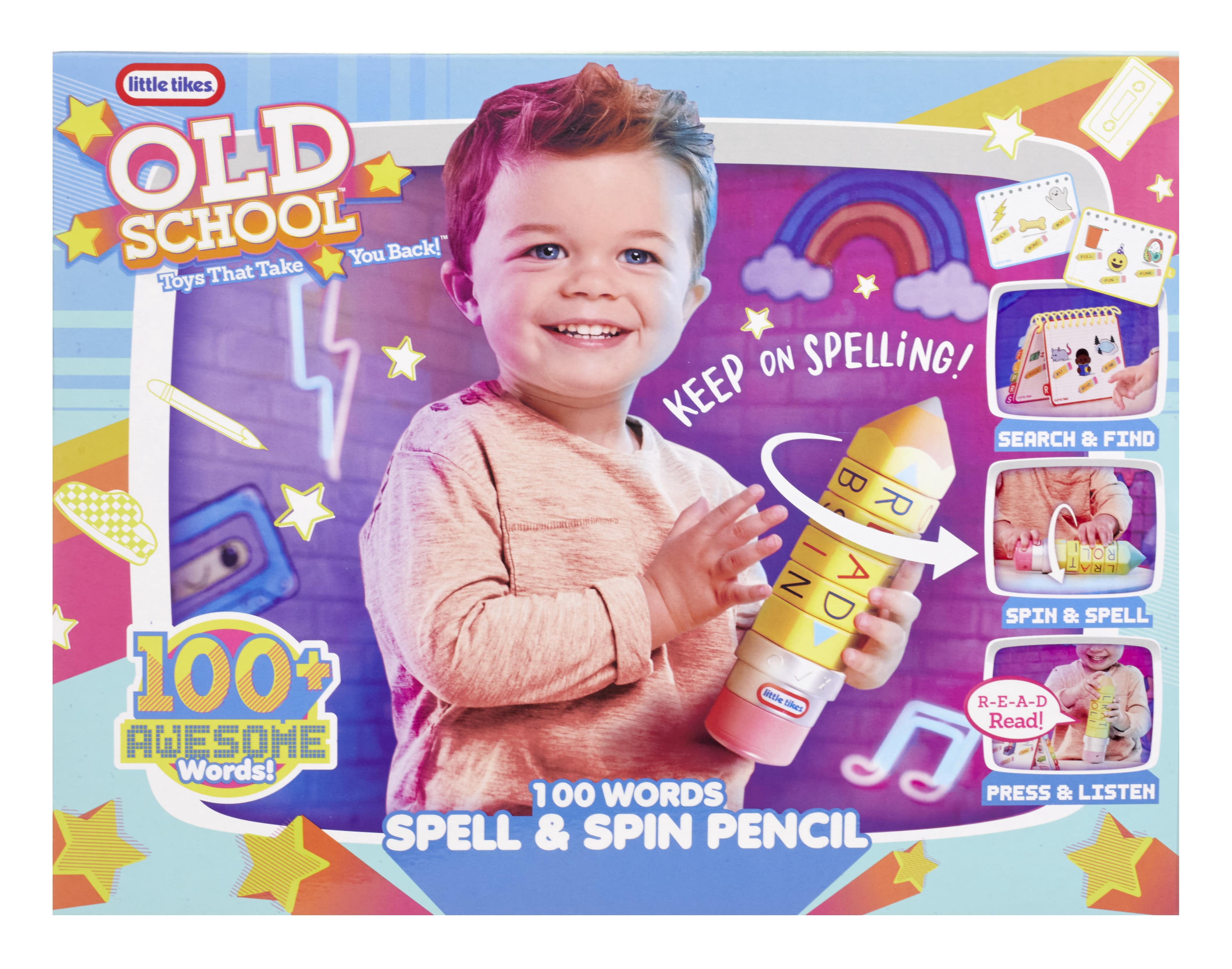 Little Tikes Old School 100 Words Spell & Spin Pencil, Letters, Spelling, Vocabulary, Phonetics, Alphabet, Sounds, Retro, Preschool Educational, Learning, Toy Gift Toddlers Girls Boys