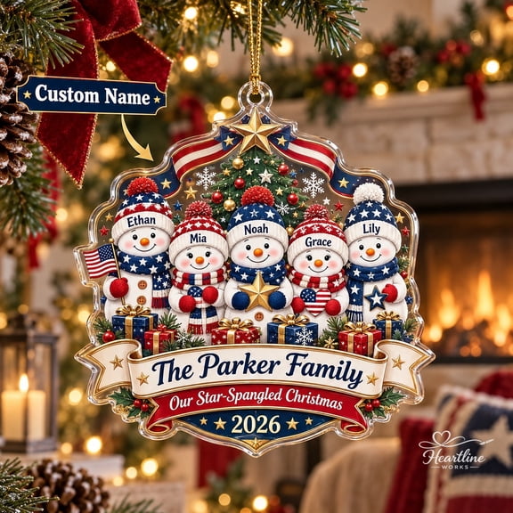 Personalized Acrylic Ornament Family of Five Snowmen Christmas Gift