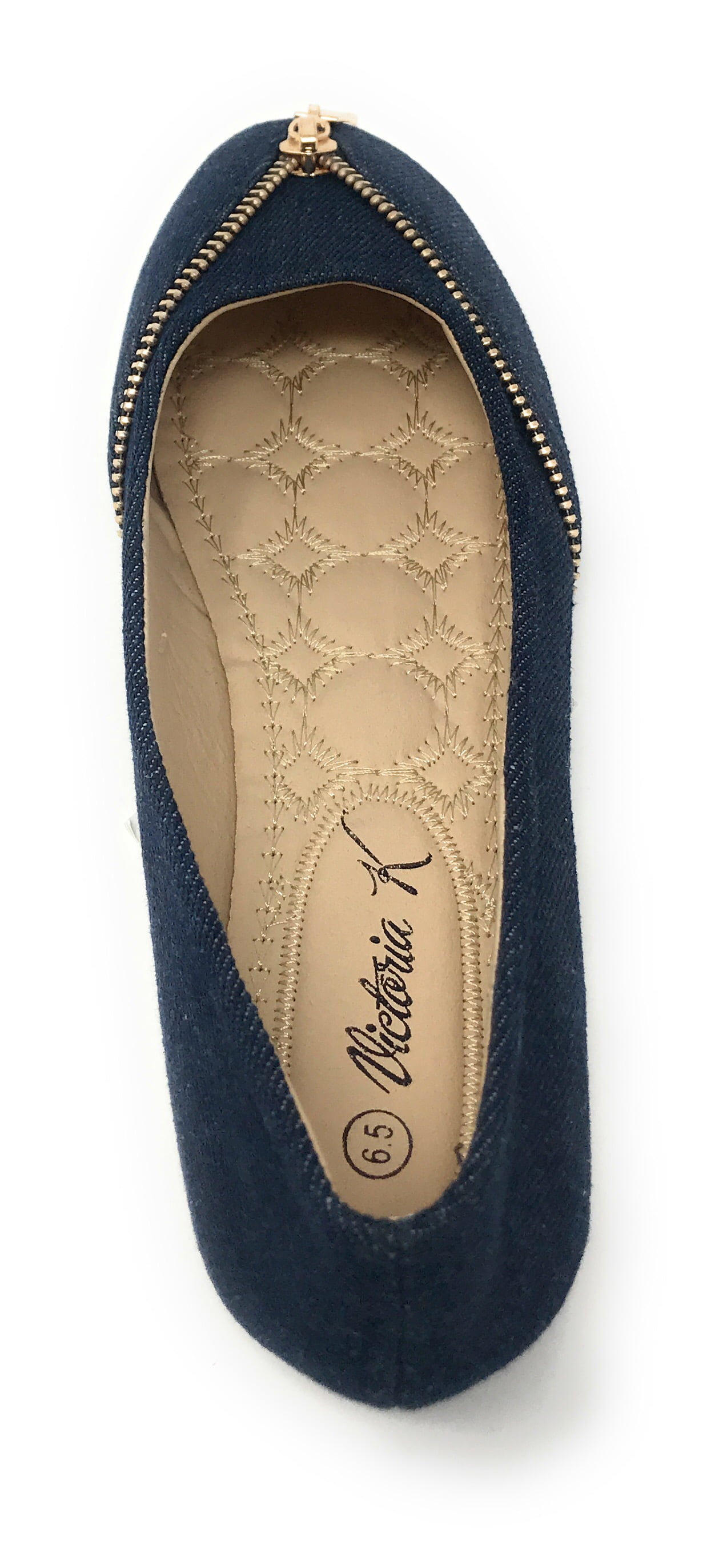 Victoria K Women's Slip-on Denim With Zipper Ballerina Flats