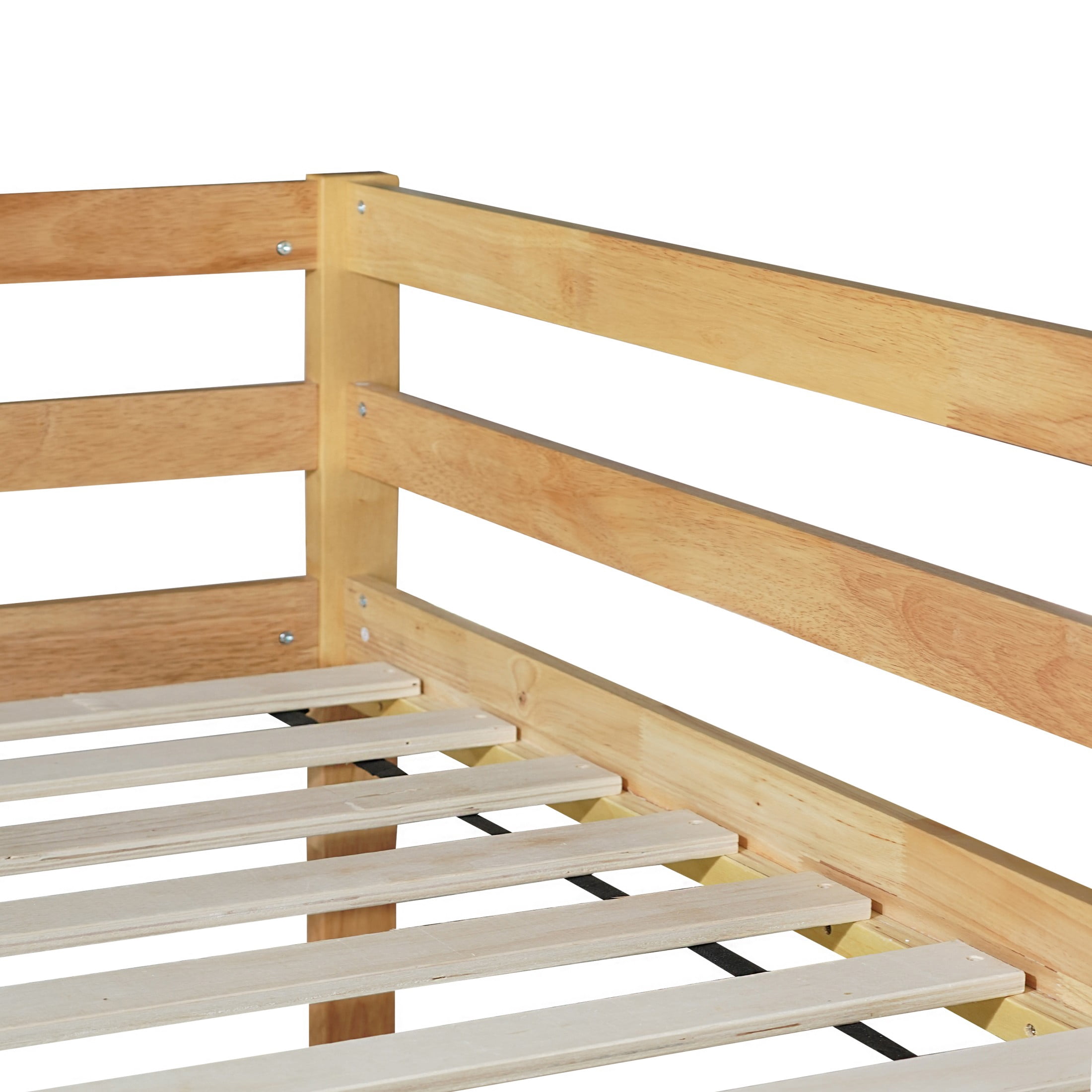 Alvantor Twin Over Twin Bunk Bed, Solid Rubber Wood Low Floor Bunk with Ladder, Natural