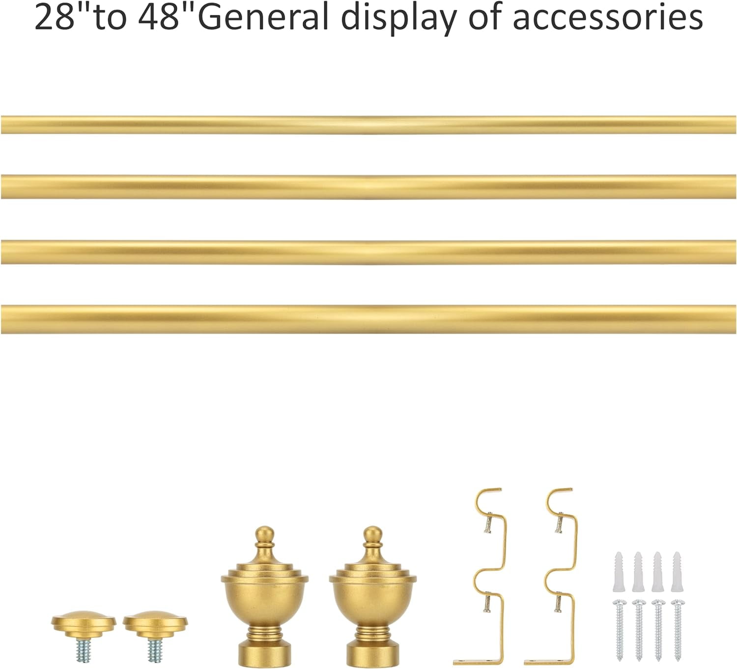 eTeckram 5/8" Double Curtain Rod with Royale Finials,Gold,28‘’-48‘’