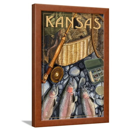 Kansas - Fishing Still Life Framed Print Wall Art By Lantern (Best Fishing In Kansas)