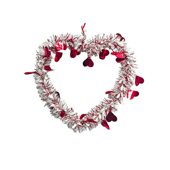 Valentines Day Tinsel Wreath 12.6 × 10.6inch Metallic Wired Heart Shaped Wreath with Foil Heart Love, Wired Hanging Valentines Decoration for Front Door, Wall Window Mantel