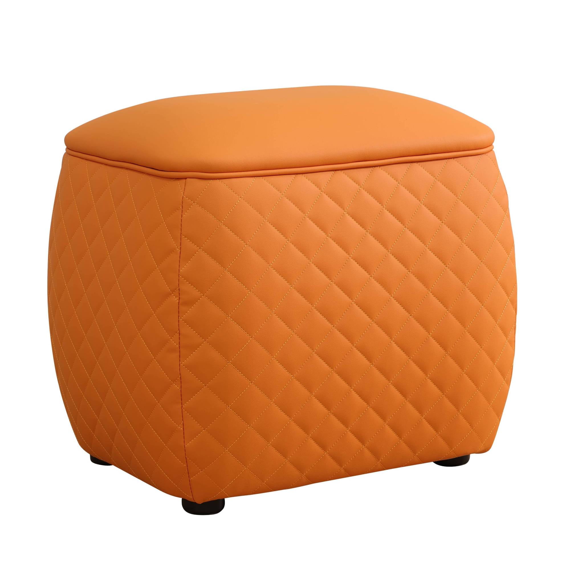 Leather Ottoman Foot Rest Bench Square Foot Stools&nbsp;Living Room Storage Ottoman&nbsp;for Bedroom and Dorm,Orange