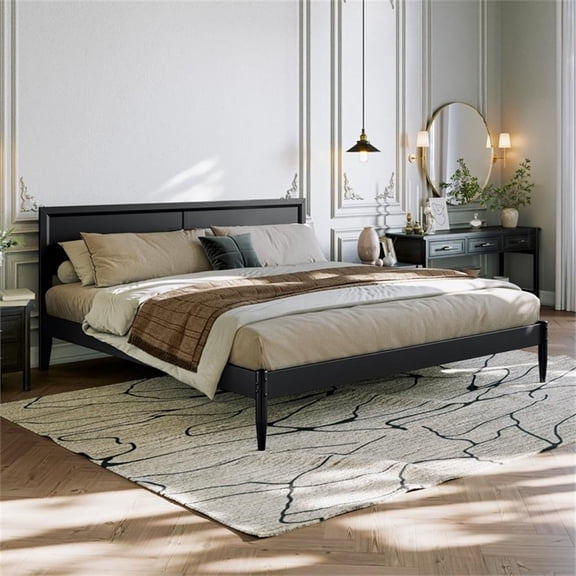 Pemberly Row King Solid Wood Platform Bed with Slat Support in Black