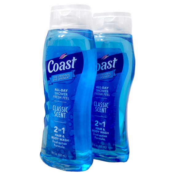 COAST 2 in 1 Hair and Body Wash for Men,18floz,Classic Scent,Moisturizing(PACK2)