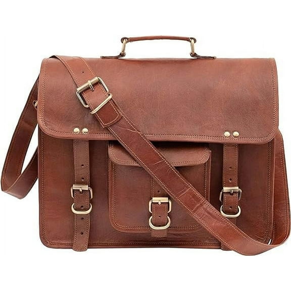Rajeriya-Genuine Leather Messenger Bags 15" for Men Women Business Briefcase Laptop Computer Satchel Distressed Bag