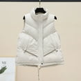 thumbnail image 4 of IROINNID Women's Puffer Vest Solid Color Sleeveless Warm Pocket Vest Coat Short Jacket Winter Turn Down Zipper Outerwear, Beige, 4 of 9