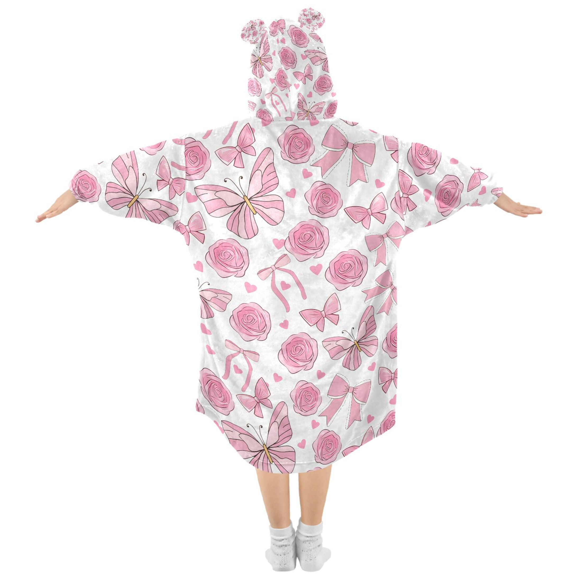 joogoo Blanket Hoodie for Butterflies Roses Bows Oversize Sweatshirt 3-14 YR L