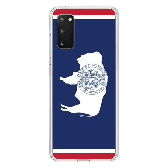 DistinctInk Clear Shockproof Hybrid Case for Galaxy S20 ULTRA / 5G (6.9" Screen) - TPU Bumper, Acrylic Back, Tempered Glass Screen Protector - Wyoming State Flag - US State Flag