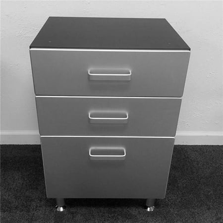 

35 x 23.5 x 21 in. Three Drawer Base Cabinet for Garage Black with Silver Metallic Fronts