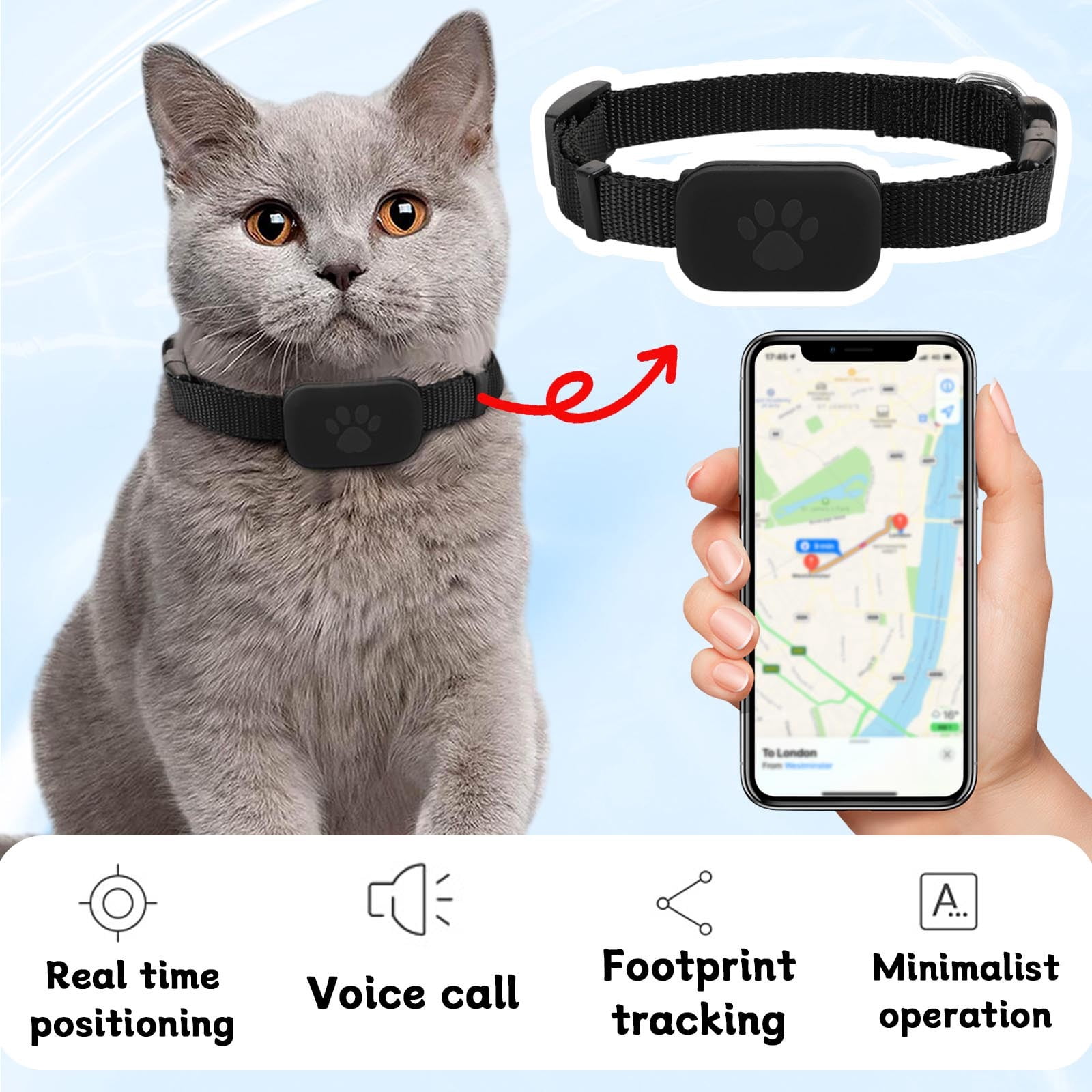 GPS Pet Tracking Collar for Cats & Dogs - Waterproof Anti-Lost Locator Collar with Real-Time Positioning