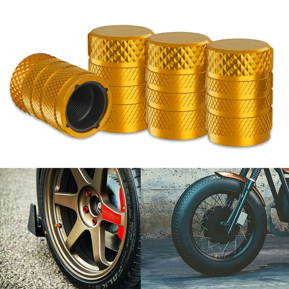 Xotic Tech 4pcs Tire Valve Stem Cover Caps Anodized Aluminum Alloy, Corrosion Resistant Leak-Proof Wheel Valve Cap Set Exterior Accessories, Universal for Cars Trucks Motorcycles SUVs and Bikes (Gold)