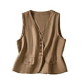 thumbnail image 2 of Vmvidoty Women's Linen Vest Summer Sleeveless V Neck Blazer Vest Lightweight Work Casual Cotton Waistcoat with Pocket Khaki 2XL, 2 of 9