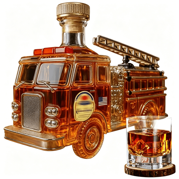 BPPEG Fire Truck Shaped Liquor Decanter,300Ml Whiskey Glass Decanter Wine Bottle,Hand-Carved Car-Themed Personalized Bottle,For Dad Brother Birthday Party Bar Home Office Restaurant