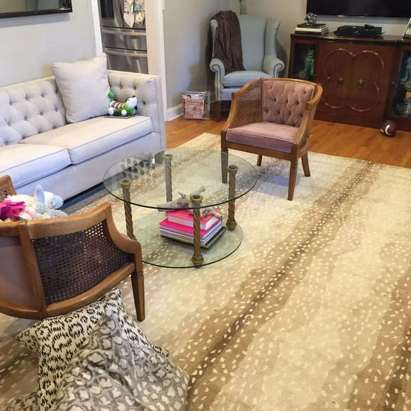 ALEF HOME Bohemian Area Rug, Art Deco Abstract Animal Print, Tufted Beige & Brown, 5x8 ft, Quick Dry