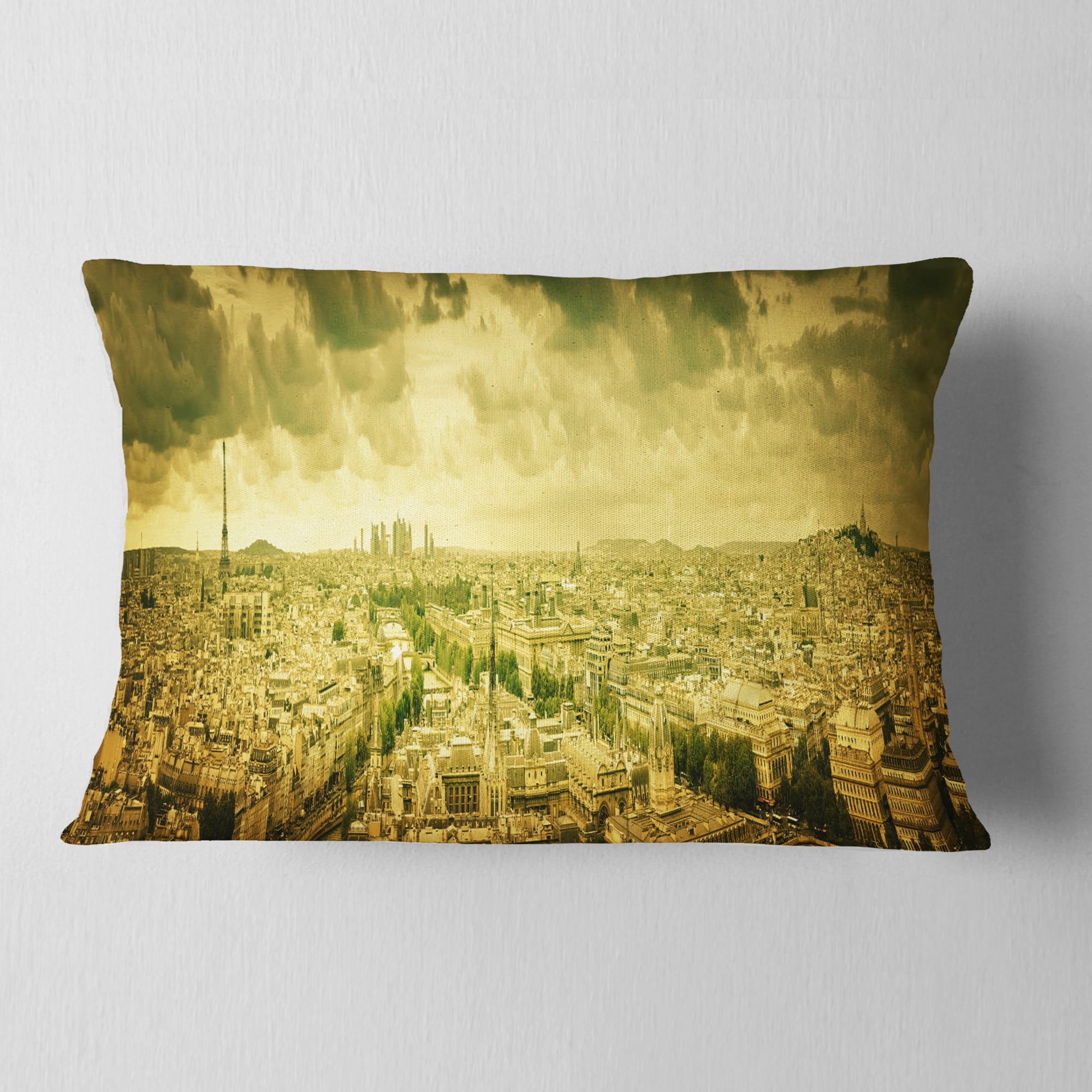 Designart Paris Panorama with Scenic Sky - Skyline Photography Throw Pillow - 12x20