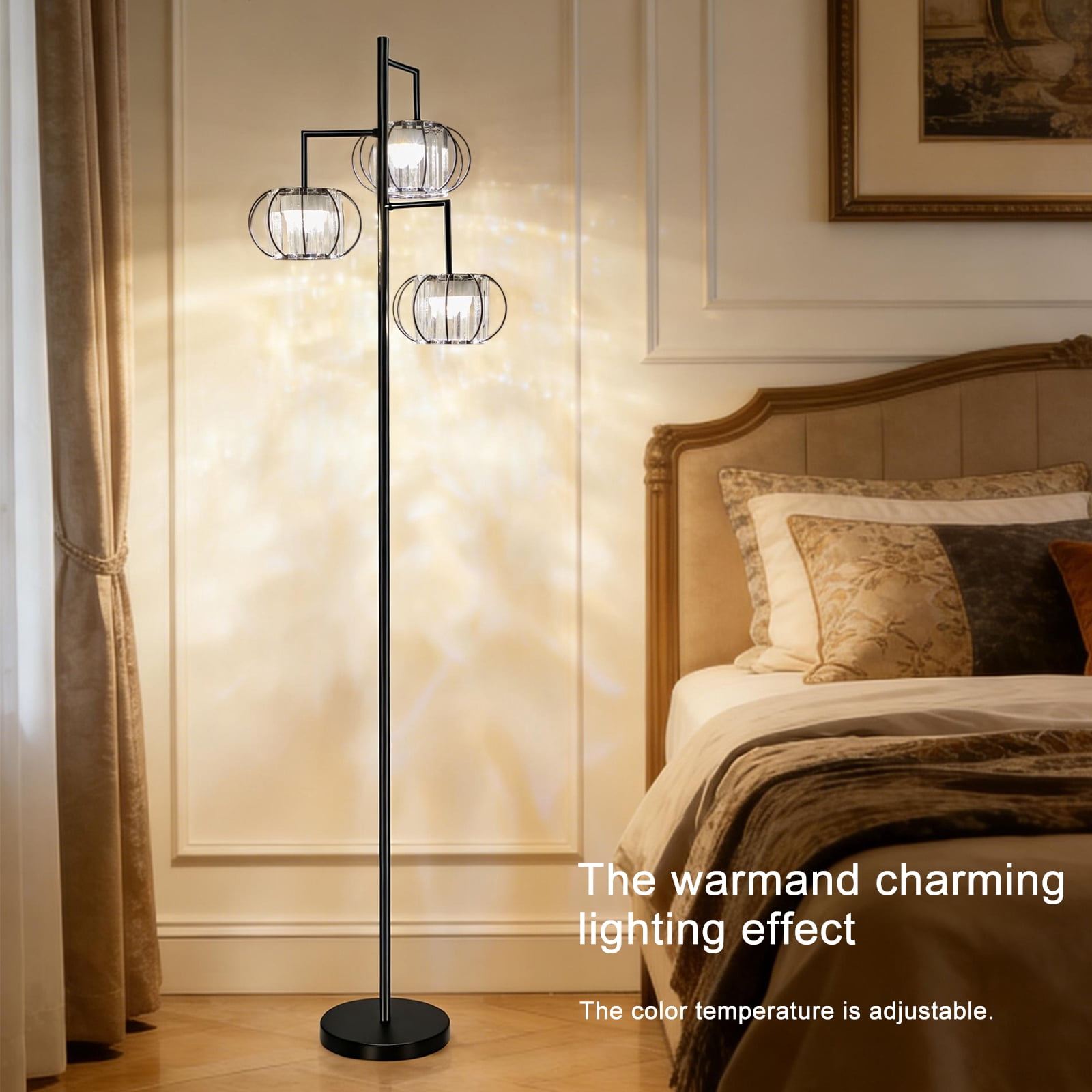 Modern 3-Light Crystal Floor Lamp with RGB Rechargeable Bulbs, Remote Control, Dimmable Ambient Standing Lamp for Living Room Bedroom Decor