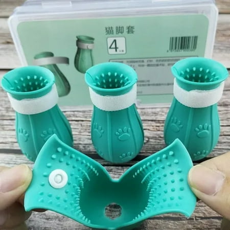 Premium Durable Soft Comfortable Adjustable Anti-Scratch Cat Claw Shoes - Complete Nail Cover Protector Ultimate Comfort for Grooming Cats Wash Supplies for Full Paw Protection