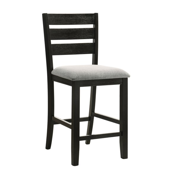2pc Counter Height Bar Stools In Charcoal Finish, With Fine Fabric Upholstery And Wooden Back Dining Chair Charcoal, Strong