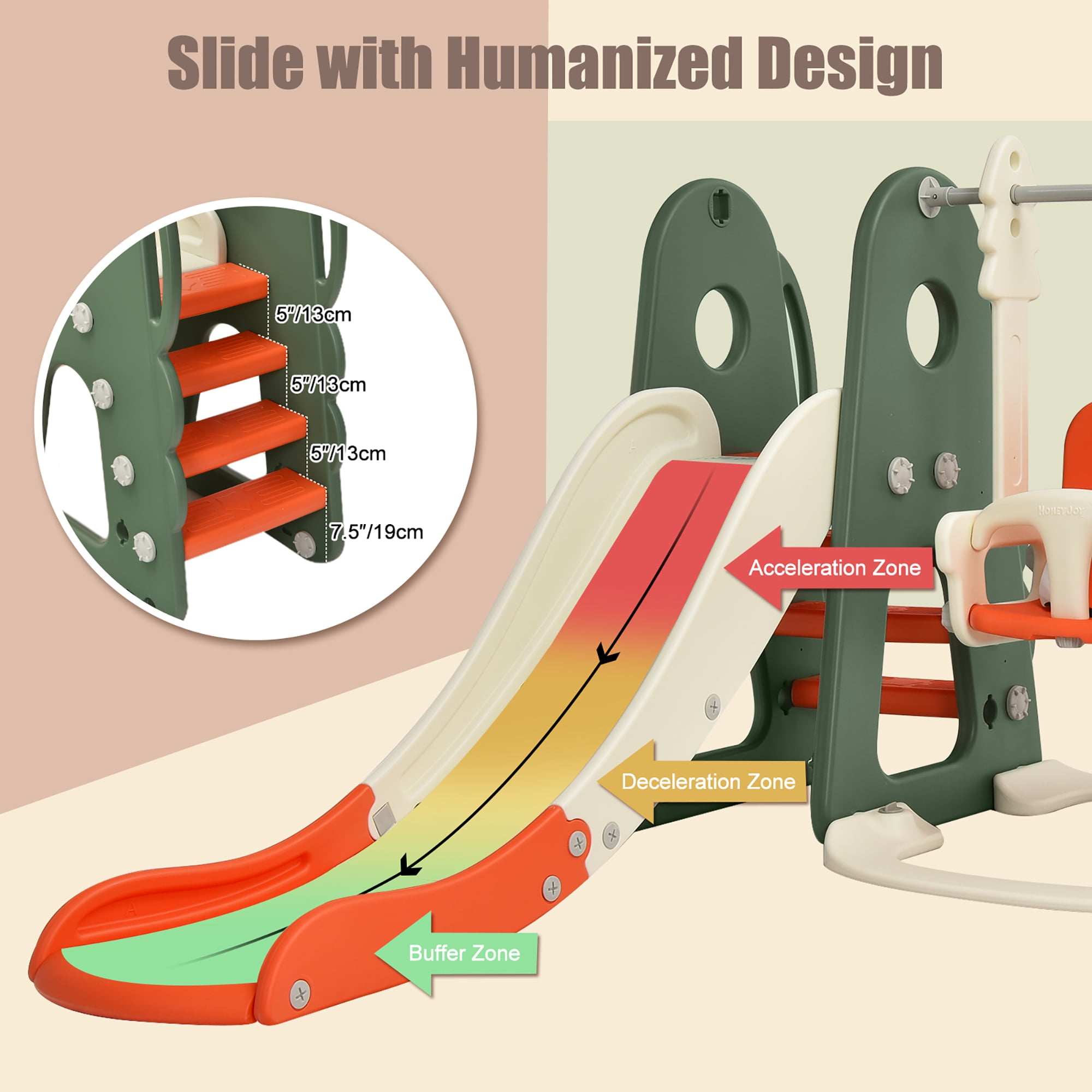 Costway 6 in 1 Toddler Slide and Swing Set Climber Playset w/ Ball Games Orange