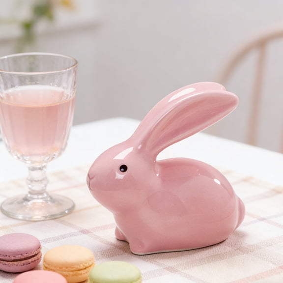 Ceramic Rabbit Figurine, Easter Ornamental Decoration for Home, Tabletop Display, Festive Party Decor, Size: 3.34x3.07x1.96in
