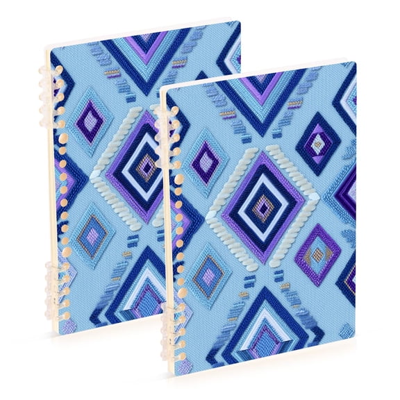 Digital Embroidery Blue Plaids Notebook Detachable Coil Notebook Diary Plan Book A5 Size 60 Pages 1 Pack