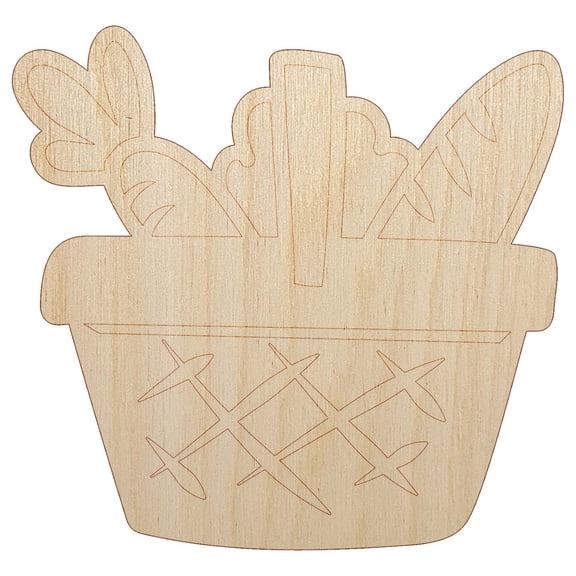 Grocery Basket Bread Carrot Wood Shape Unfinished Piece Cutout Craft DIY Projects - 4.70 Inch Size - 1/8 Inch Thick