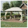 thumbnail image 4 of 10' x 13' Patio Gazebo Canopy, Double Vented Roof, Steel Frame, Curtain Sidewalls, Outdoor Sun Shade Shelter for Garden, Lawn, Backyard, Deck,, Beige, 4 of 9