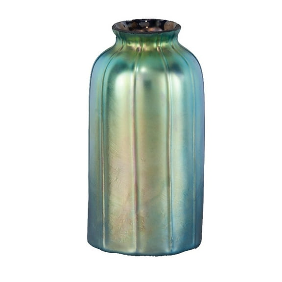 B&P Lamp® 2 1/4" Fitter, "Cylinder" Art Glass Shade W/Peacock Blue Iridescent Finish